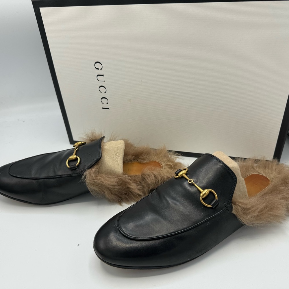 Gucci Princetown Fur loafers black leather size 39